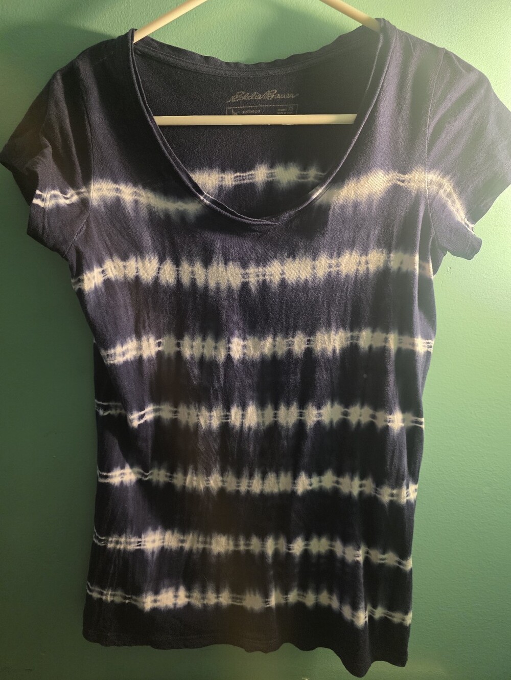 Eddie Bauer Navy and White Tie-Dye Short Sleeve Tee